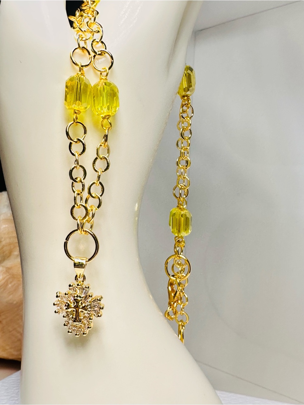 Gold-Tone Necklace with Yellow Crystal Accents